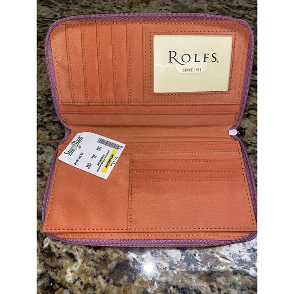 WOVEN Rolf’s Genuine LEATHER PINK WALLET Organizer 10 Card Holder Slots NEW TAGS - Picture 4 of 5